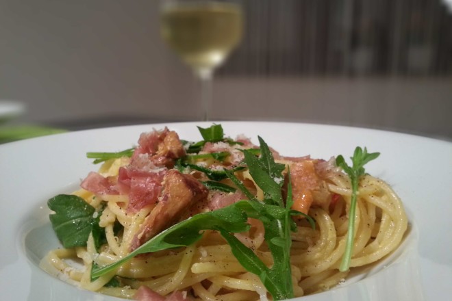 Pastamaniac: Spaghetti mit Pfifferlings-Carbonara