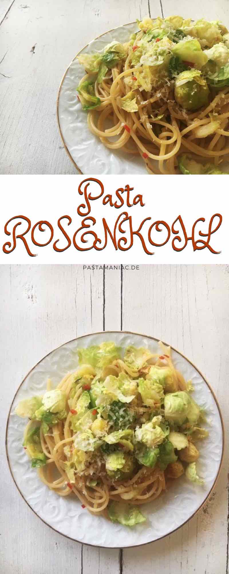 Rezept: Pasta mit Rosenkohl, Peperoni und Zitrone. Vegetarisch